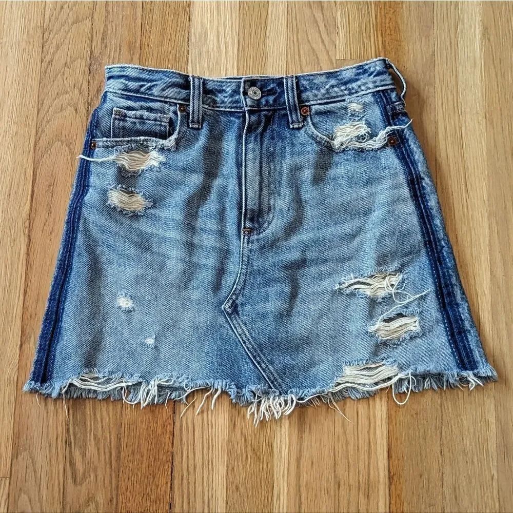 Abercrombie & Fitch denim jean distressed mini skirt